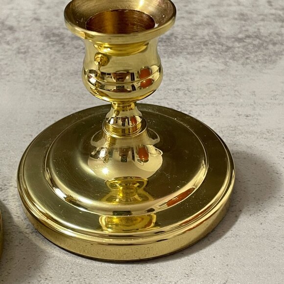 Vintage Baldwin Set of Two 3" Solid Polished Brass Taper Candlestick Holders USA - Picture 2 of 5